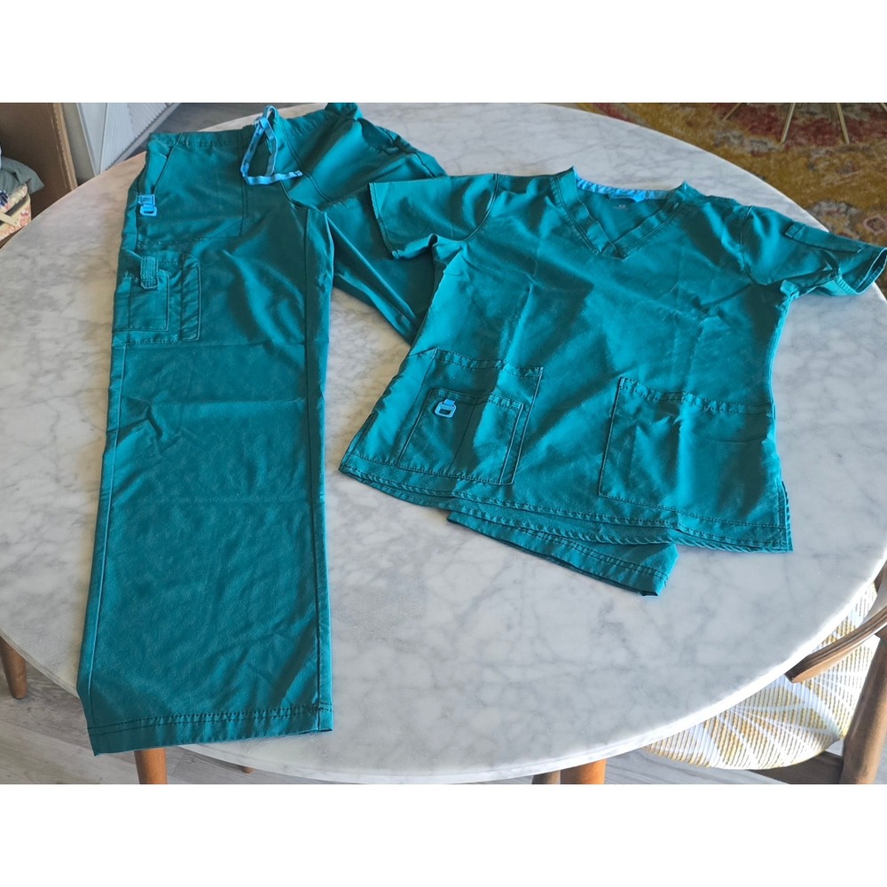 Carhartt Liberty Women XS Teal Green V-Neck Cargo Scrub Set C12110 Top & Pants